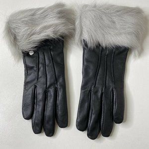 UGG Australia Smart Tech Leather Fur Trim Gloves